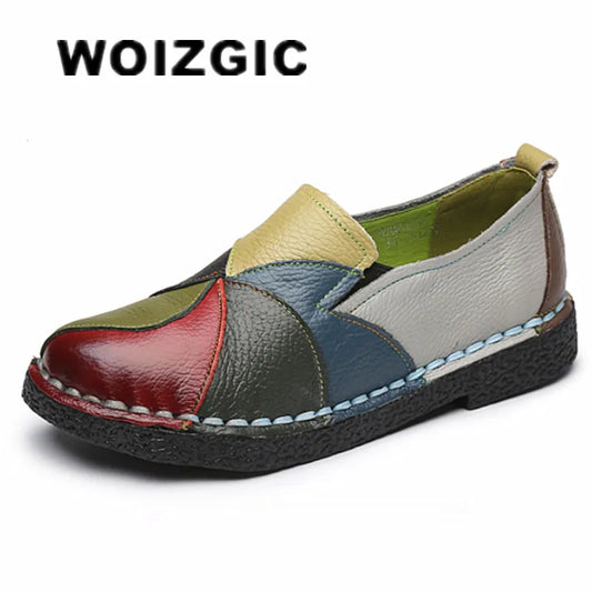 RT0001  Women's Ladies Female Woman Mother Shoes Flats Genuine Leather Loafers Moccasins Mixed Colorful Non Slip On Plus Size 42