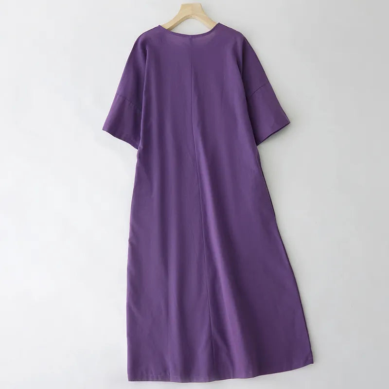 2023 New Arrival V-neck Cotton Blend Chic Girl's Purple Summer Dress Office Lady Work Dress Fashion Women Travel Casual Dress
