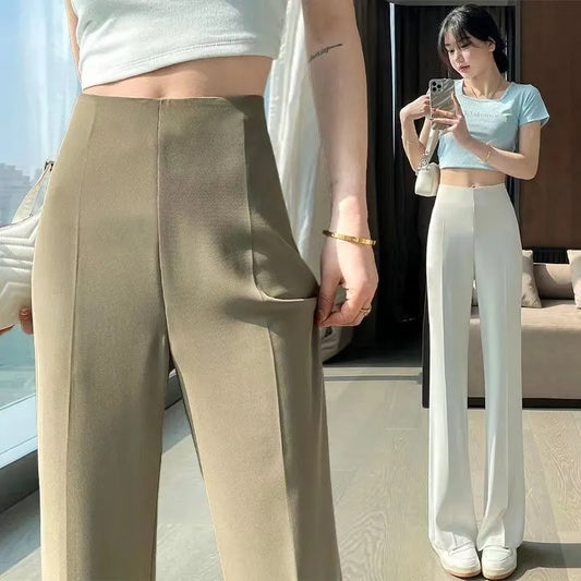เซ็กซี่กางเกงผู้หญิงสูงเอวตัดเย็บกางเกงสตรีซิปเสื้อผ้าทำงานสำนักงานสีกากีคลาสสิก Vintage Casual Cotton Hot