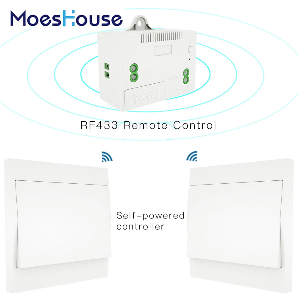 MOES RF433 Wireless Switch No Battery Remote Control Wall Light Switch Self Powered No Wiring Needed Wall Panel Transmitter.