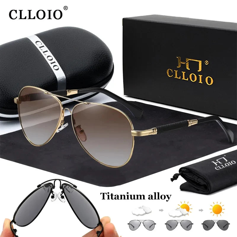CLLOIO New Titanium Alloy Sunglasses Polarized Men's Sun Glasses Women Fashion Pilot Gradient Eyewear Photochromic Oculos De Sol
