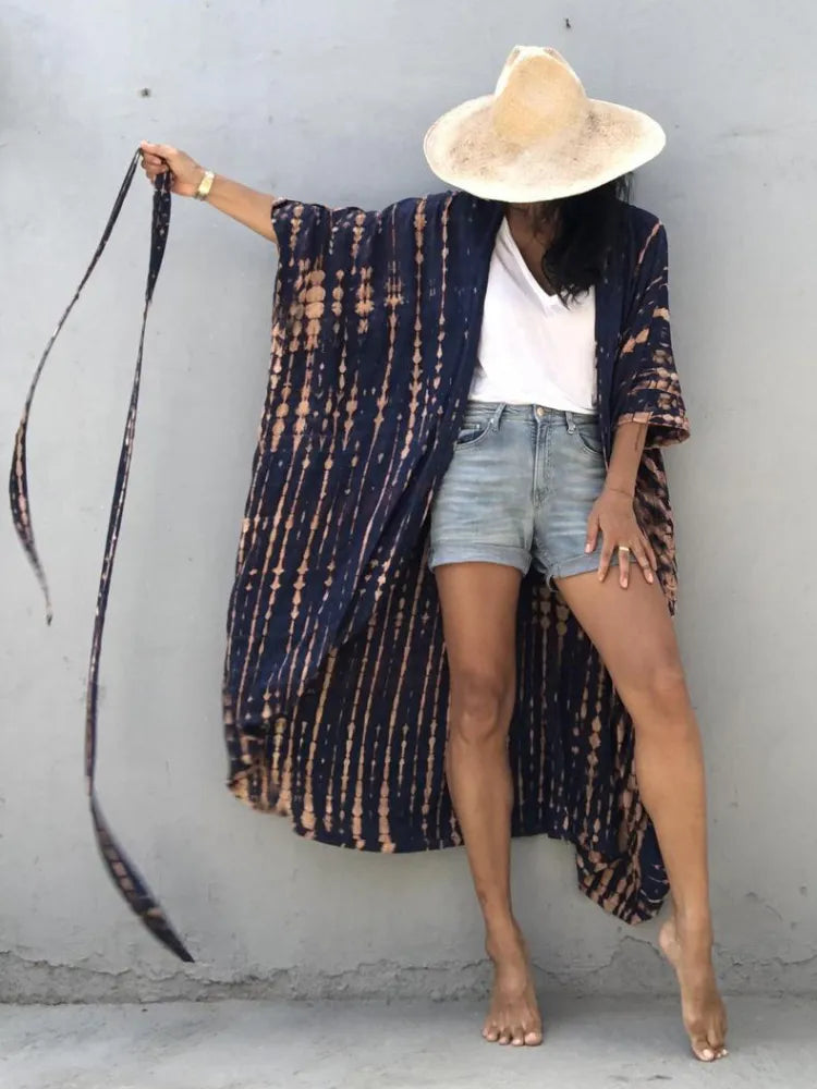 Beach Cover Ups สำหรับชุดว่ายน้ำผู้หญิงสีดำ Tie Dye ชุดว่ายน้ำกิโมโน Cape ฤดูร้อน 2022 Beachwear ชุดขาย