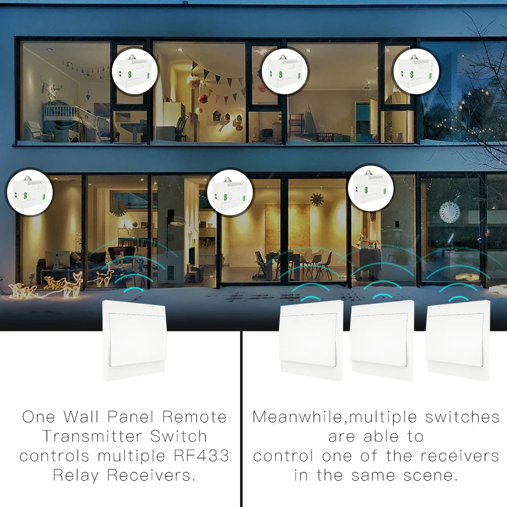 MOES RF433 Wireless Switch No Battery Remote Control Wall Light Switch Self Powered No Wiring Needed Wall Panel Transmitter.