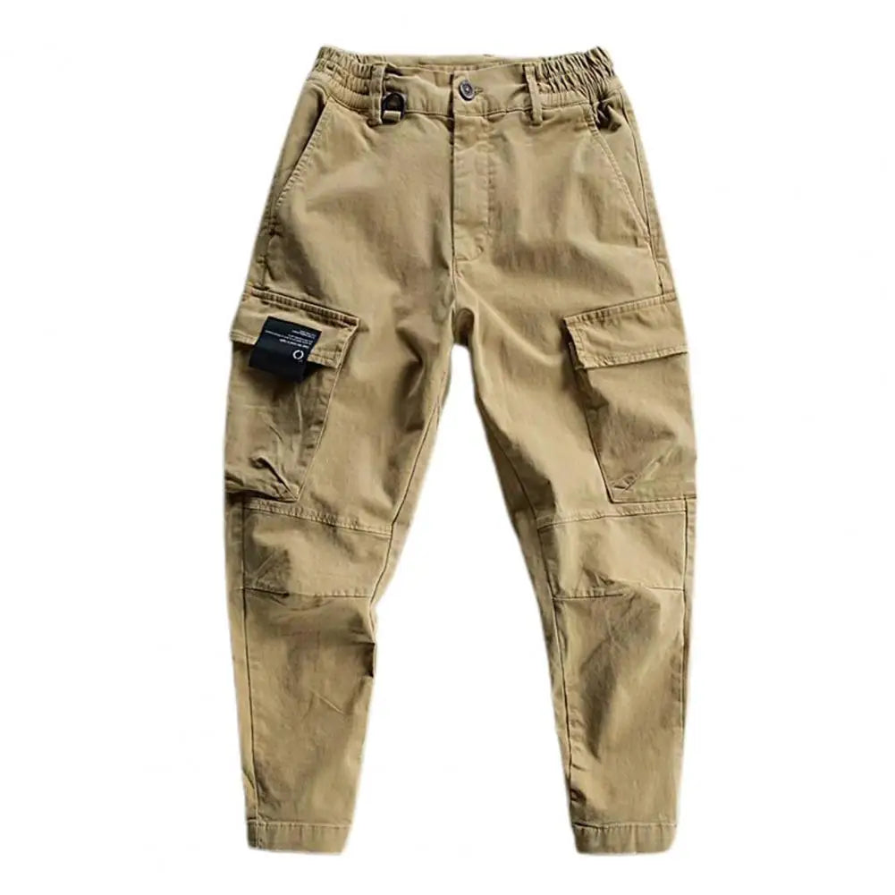 Stylish  Cargo Pants Ankle-Length Solid Color Multi Pockets Men Fitness Pants Slim Fit Comfortable Sports Pants for Jogging