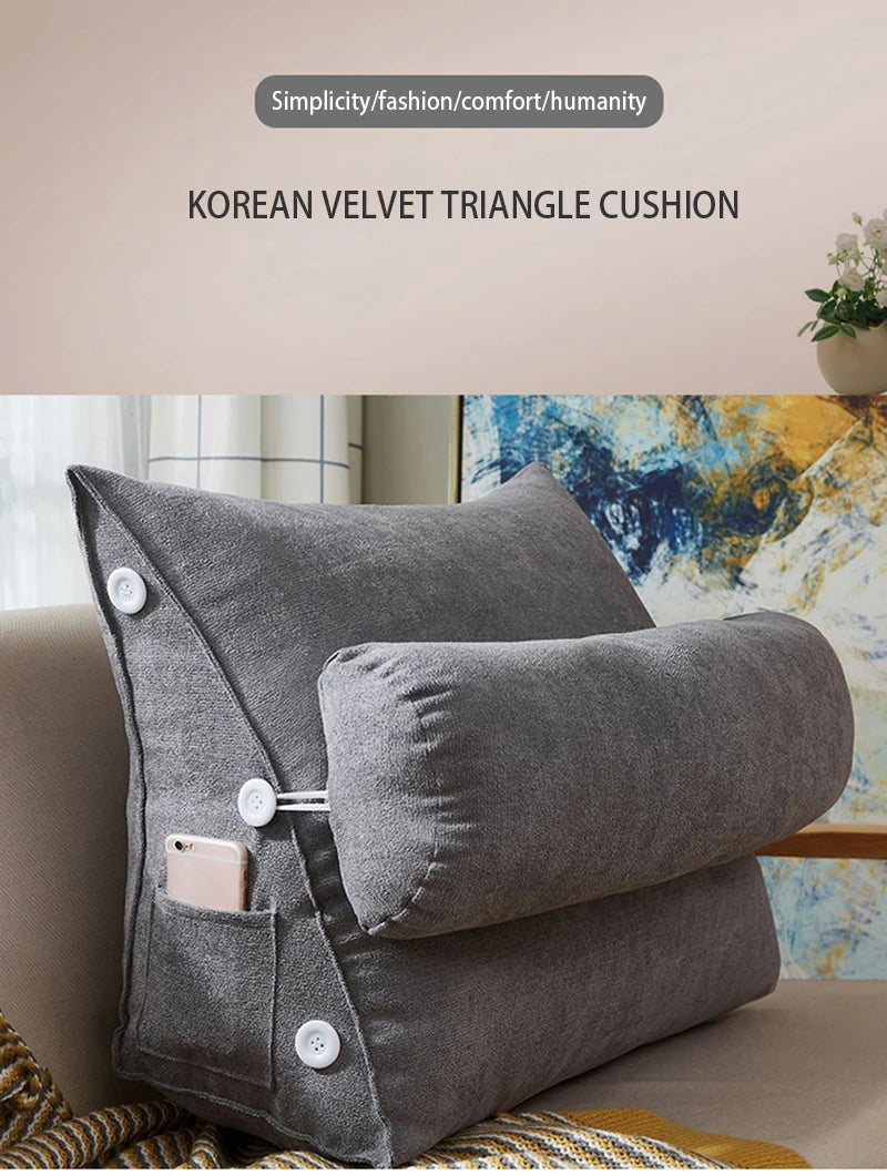 Reading Backrest Triangular Lumbar Support Cushion With Headrest Plush Back Pillow For Pain Relief Sofa Bed Chair Waist Cushion