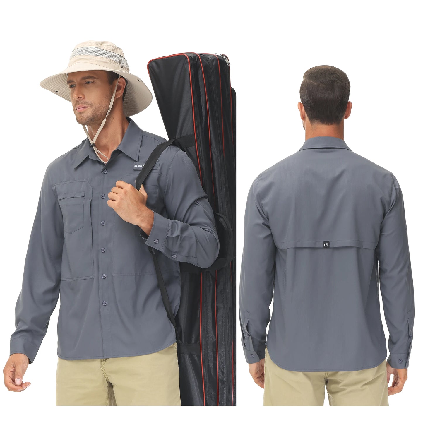 Men's UPF 50+ Long Sleeve Fishing Shirts Summer Sun Protection Hiking Shirt Casual Button Down Tactical Shirts
