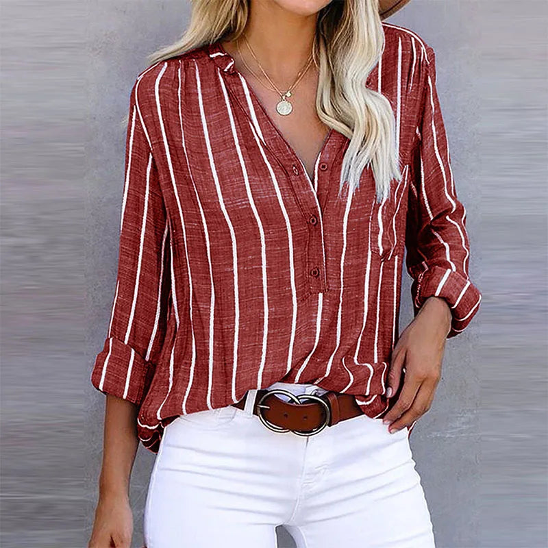 Casual Loose Striped Shirts For Women 2023 Autumn Vintage Women's Oversized Shirts And Blouses Fashion Elegant Youth Female Tops