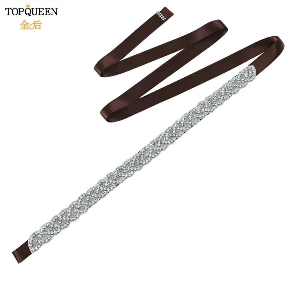 TOPQUEEN S216 Women&#39;s Rhinestones Belt Handmade Wedding Dresses Belt Marriage Bridal Ribbion Belts Wedding Bride Sash Party Belt