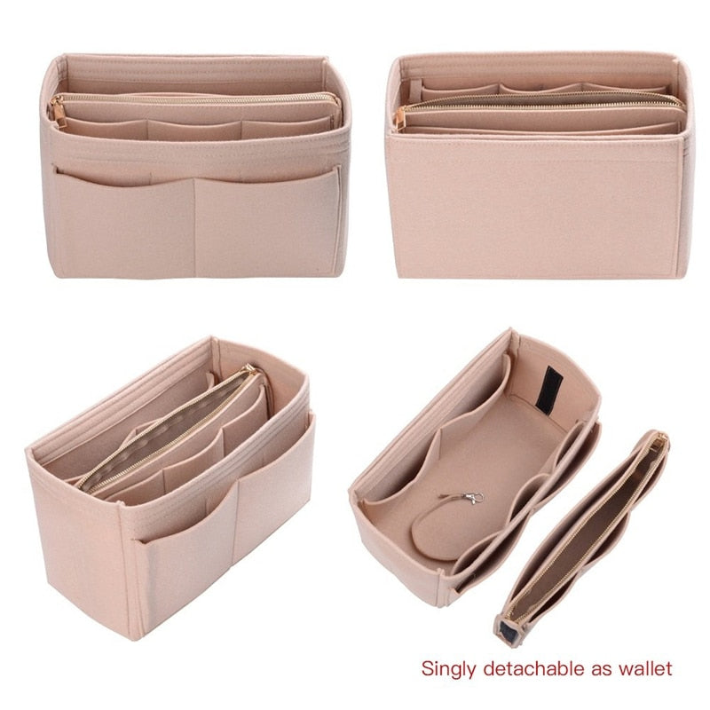 Hot Popular Women's Makeup Organizer Felt Cloth Insert Bag Multi-functional Travel Cosmetic Bag Girl Storage Toiletry Liner Bags