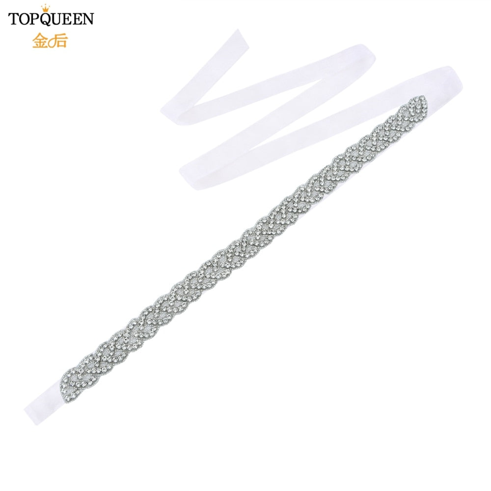 TOPQUEEN S216 Women&#39;s Rhinestones Belt Handmade Wedding Dresses Belt Marriage Bridal Ribbion Belts Wedding Bride Sash Party Belt