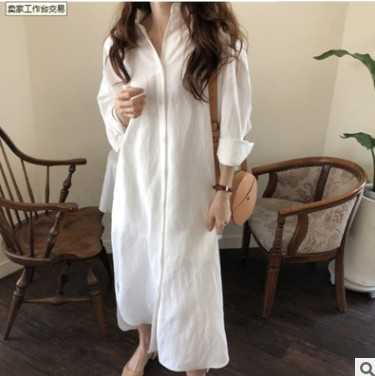 LANMREM 2023 Spring Long Lapel Shirt Dress Women&#39;s  Loose Cotton Linen Single Breasted Dresses New Arrivals 2D6074