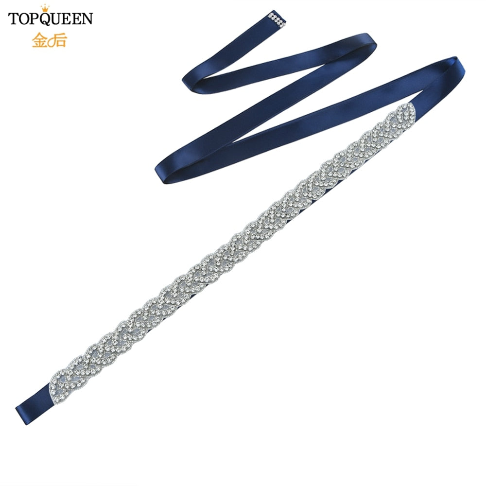 TOPQUEEN S216 Women&#39;s Rhinestones Belt Handmade Wedding Dresses Belt Marriage Bridal Ribbion Belts Wedding Bride Sash Party Belt