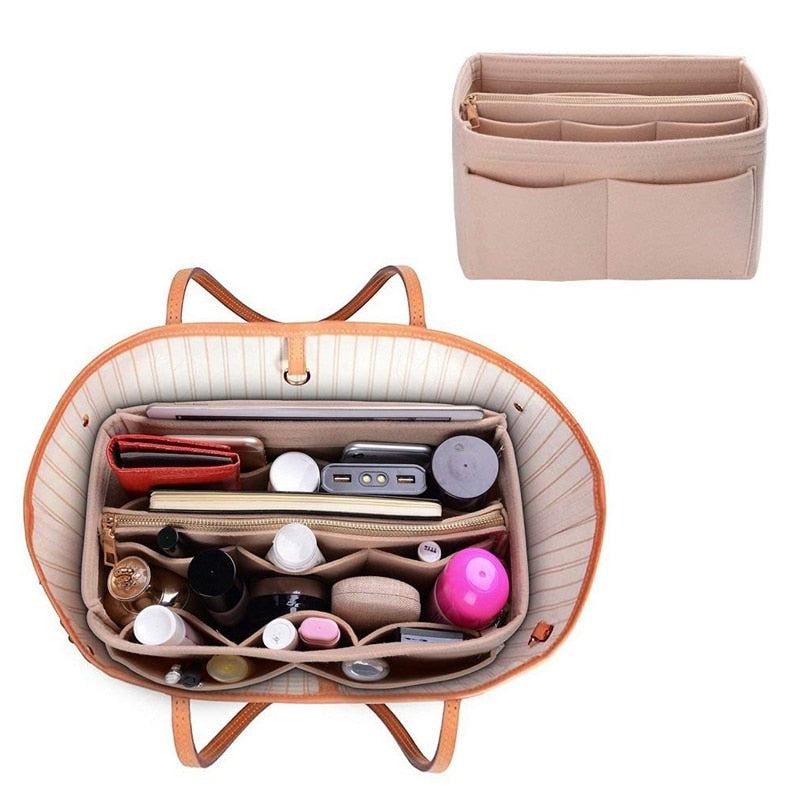 Hot Popular Women's Makeup Organizer Felt Cloth Insert Bag Multi-functional Travel Cosmetic Bag Girl Storage Toiletry Liner Bags