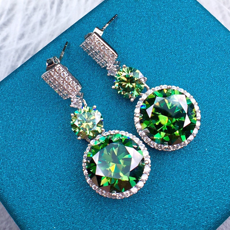 Luomansi Luxury 5+1CT 11MM Green Moissanite Earrings Passed Diamond Test S925 Jewelry Women&#39;s Wedding Party