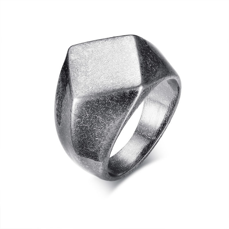 Men's Flat-Top Signet Ring for Men Jewelry, Stainless Steel Vintage Oxidation Gray Male Jewellery Jewels