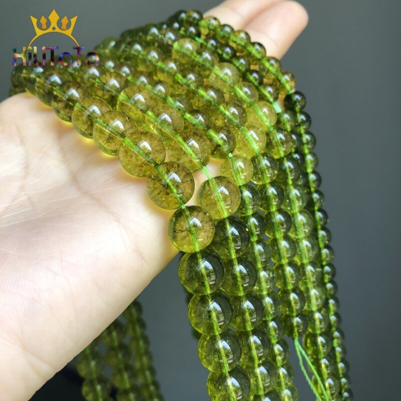 Smooth Green Peridot Crystal Stone Beads 6 8 10mm Round Loose Spacer Beads For Jewelry DIY Making Bracelet 15&#39;&#39;Inches/Strands