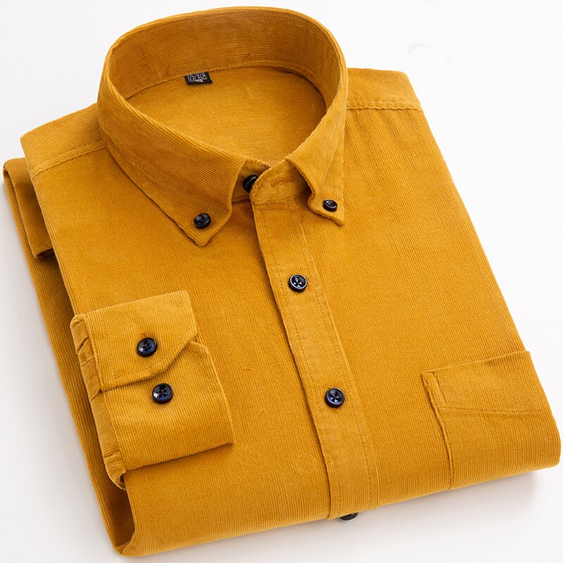 Cotton Corduroy Shirt Long Sleeve Winter Regular Fit Mens Casual Shirt Warm S~6xl Solid Men&#39;s Shirts with Pokets Autumn Quality