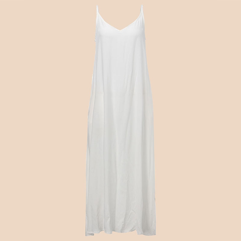 Vestidos 2022 Summer ZANZEA Women  Strapless Sexy V Neck Sleeveless Dress Casual Loose Long Maxi Solid Dress White Oversized