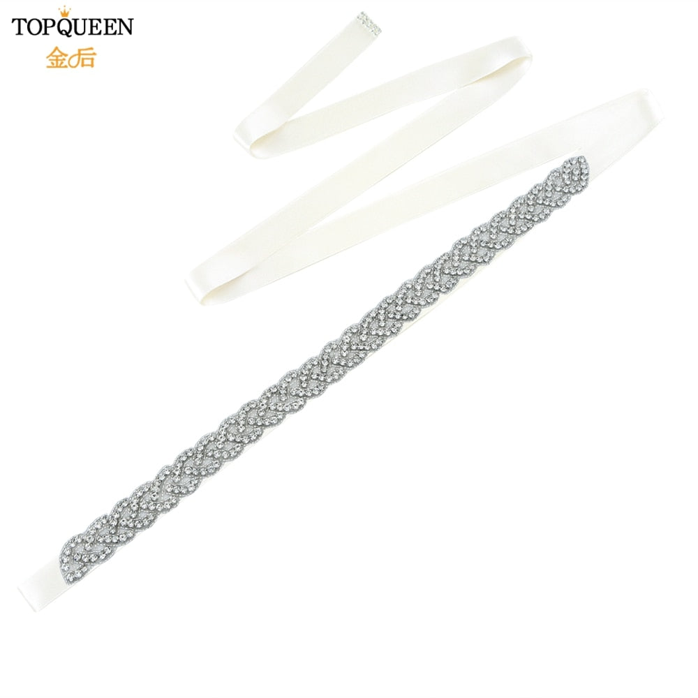 TOPQUEEN S216 Women&#39;s Rhinestones Belt Handmade Wedding Dresses Belt Marriage Bridal Ribbion Belts Wedding Bride Sash Party Belt