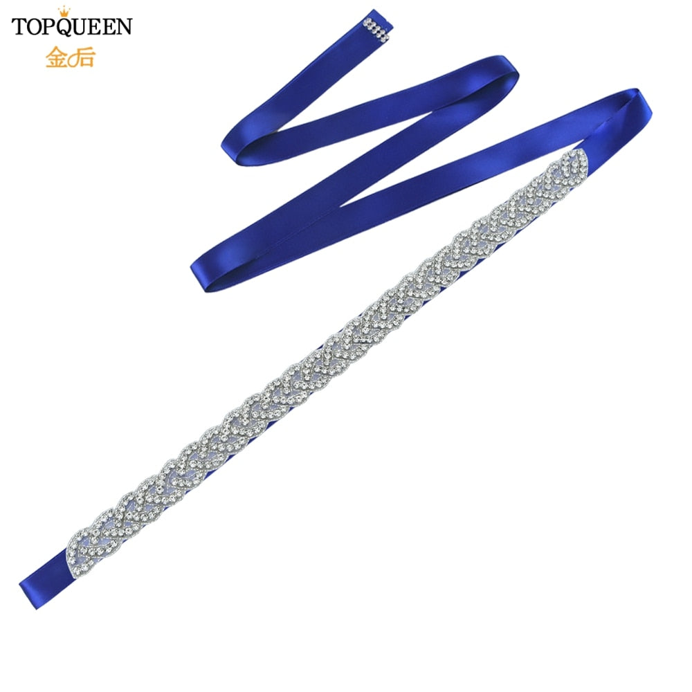 TOPQUEEN S216 Women&#39;s Rhinestones Belt Handmade Wedding Dresses Belt Marriage Bridal Ribbion Belts Wedding Bride Sash Party Belt