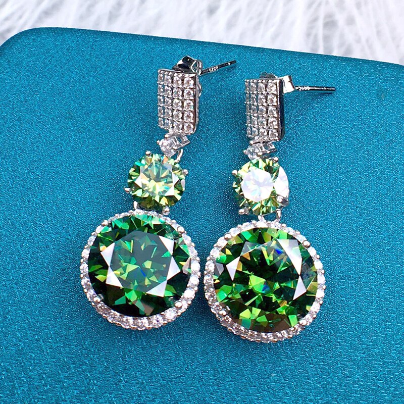 Luomansi Luxury 5+1CT 11MM Green Moissanite Earrings Passed Diamond Test S925 Jewelry Women&#39;s Wedding Party