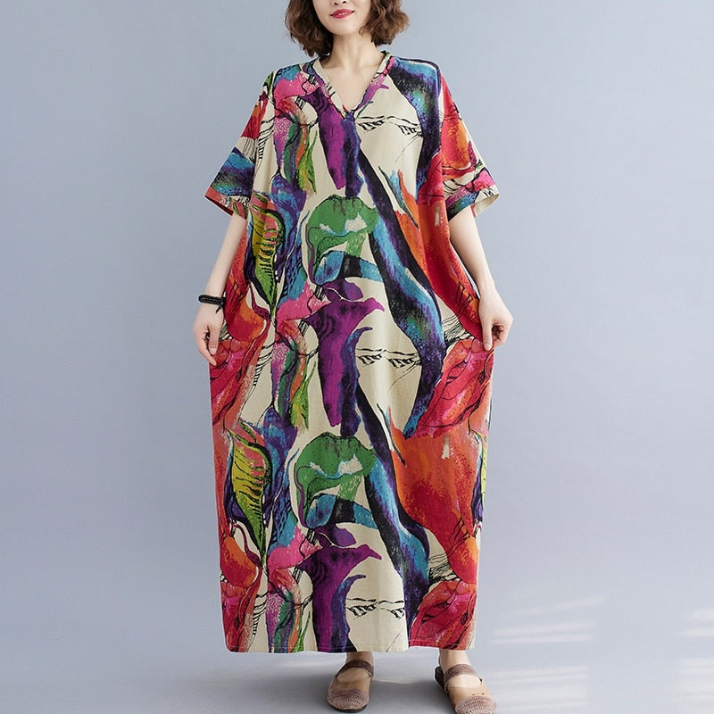 short sleeve oversize cotton linen vintage dresses for women casual maxi long loose summer beach dress elegant clothing 2022