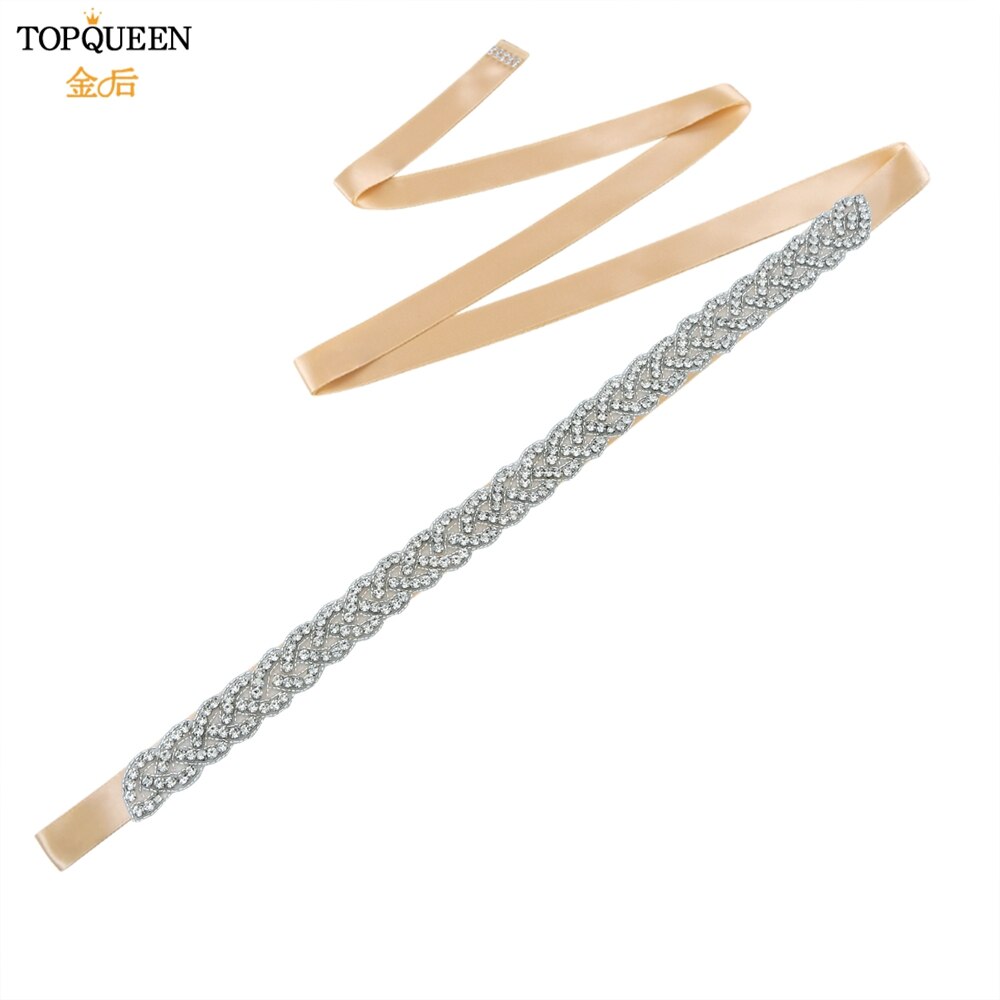 TOPQUEEN S216 Women&#39;s Rhinestones Belt Handmade Wedding Dresses Belt Marriage Bridal Ribbion Belts Wedding Bride Sash Party Belt