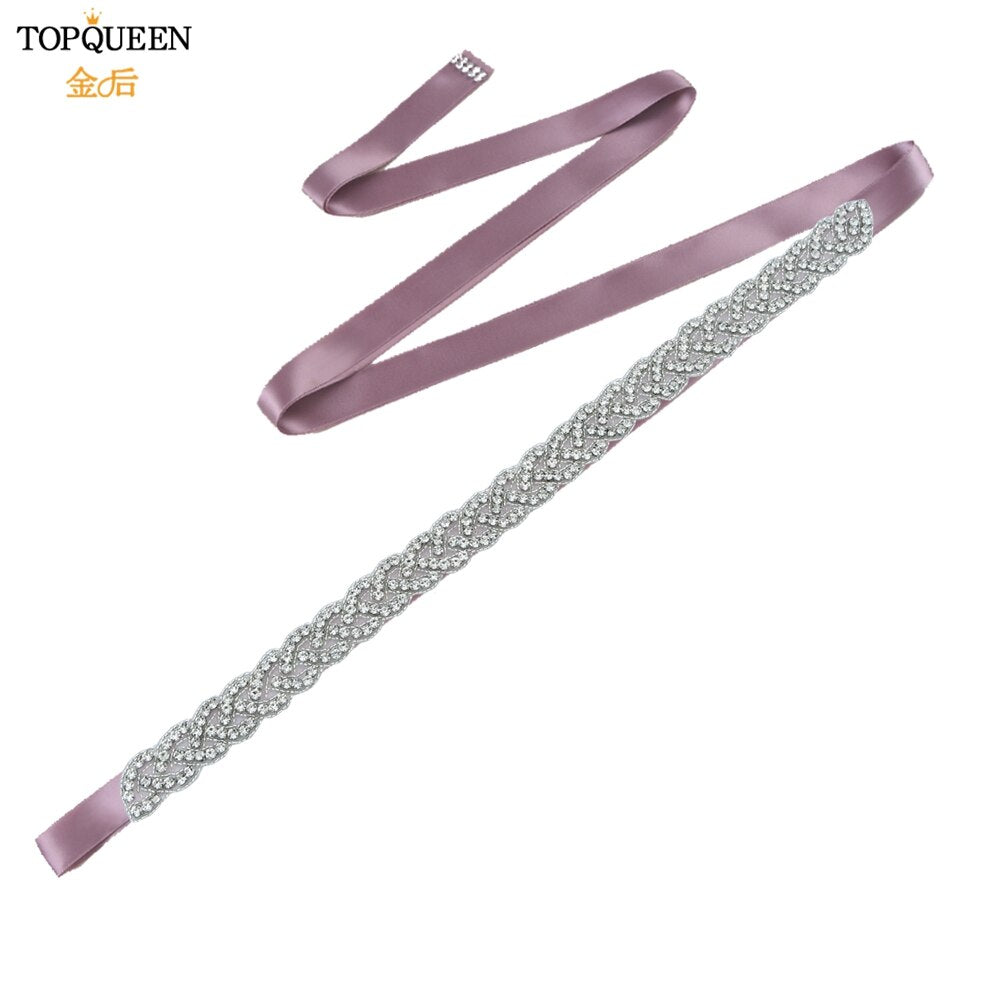 TOPQUEEN S216 Women&#39;s Rhinestones Belt Handmade Wedding Dresses Belt Marriage Bridal Ribbion Belts Wedding Bride Sash Party Belt