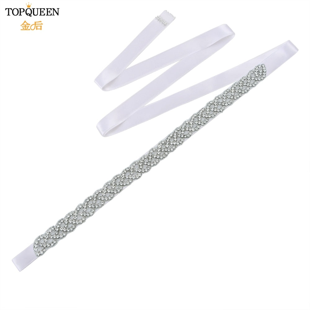 TOPQUEEN S216 Women&#39;s Rhinestones Belt Handmade Wedding Dresses Belt Marriage Bridal Ribbion Belts Wedding Bride Sash Party Belt