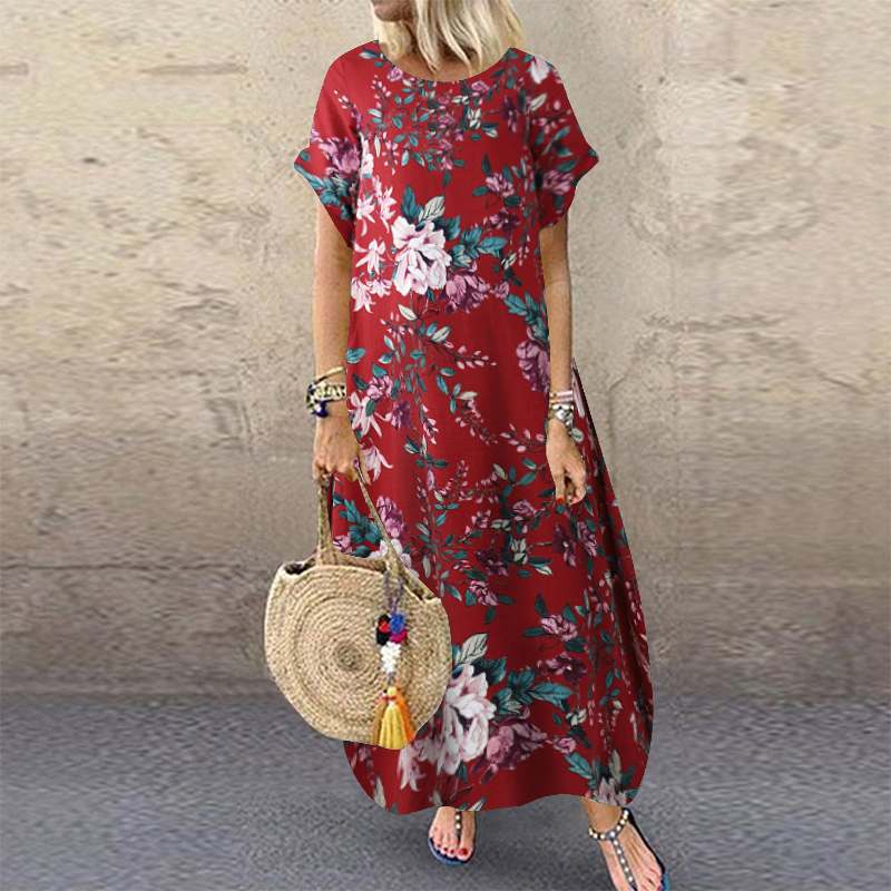 ZANZEA 2023 Fashion Summer Beach Dress Women's Printed Sundress Casual Short Sleeve Maxi Vestidos Female Floral Robe Oversized
