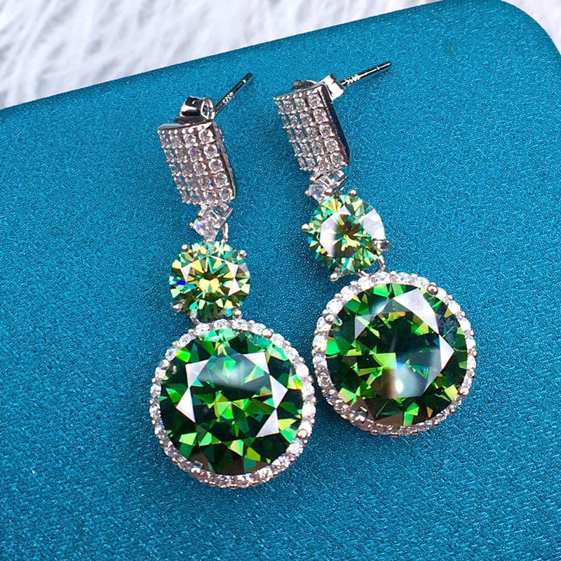 Luomansi Luxury 5+1CT 11MM Green Moissanite Earrings Passed Diamond Test S925 Jewelry Women&#39;s Wedding Party