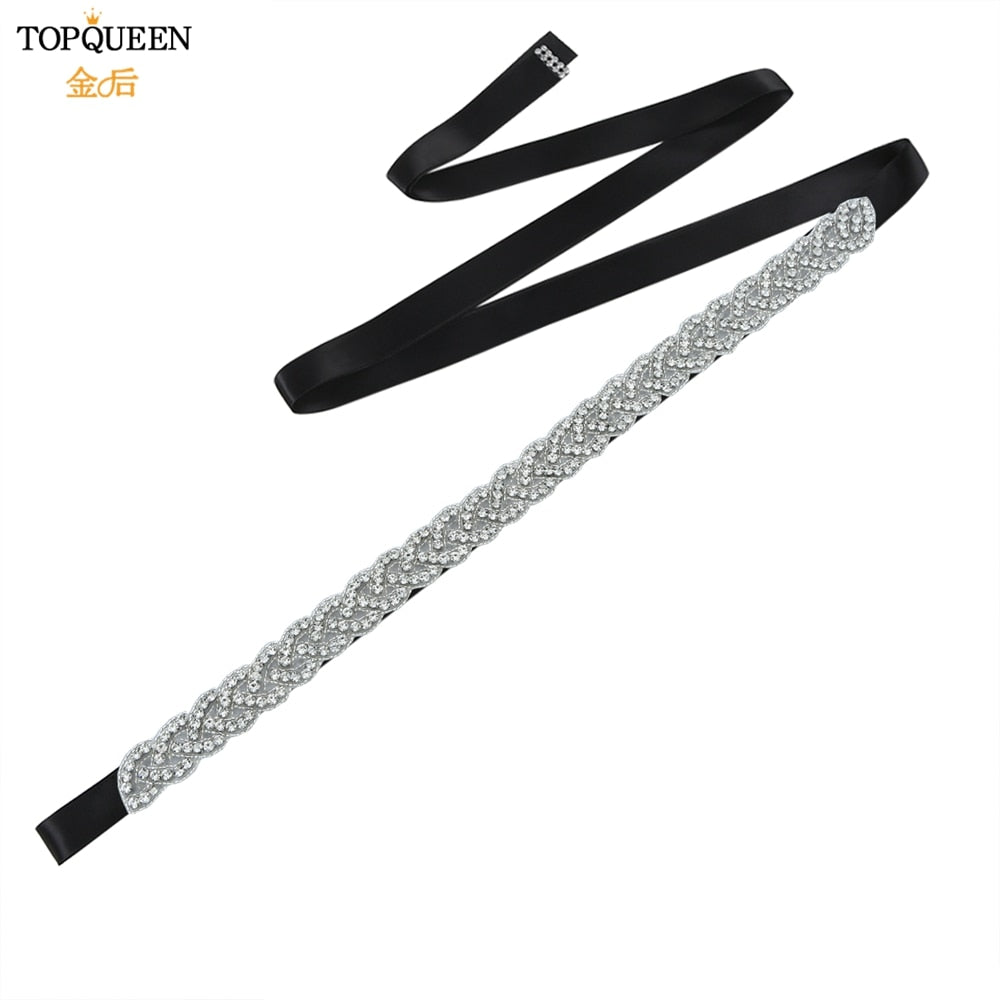 TOPQUEEN S216 Women&#39;s Rhinestones Belt Handmade Wedding Dresses Belt Marriage Bridal Ribbion Belts Wedding Bride Sash Party Belt