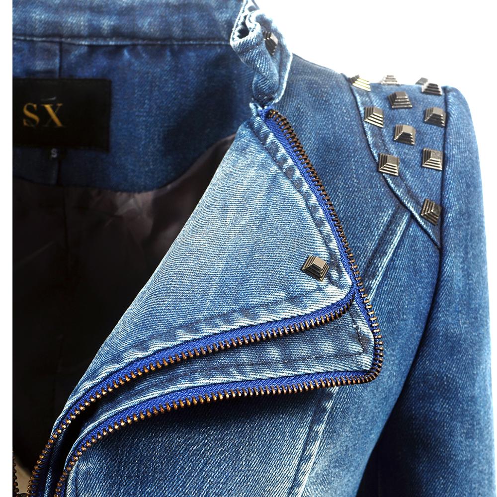 SX women 2019 spring autumn denim rivet punk Short Slim fit jacket motorcycle Windbreaker zipper outerwear