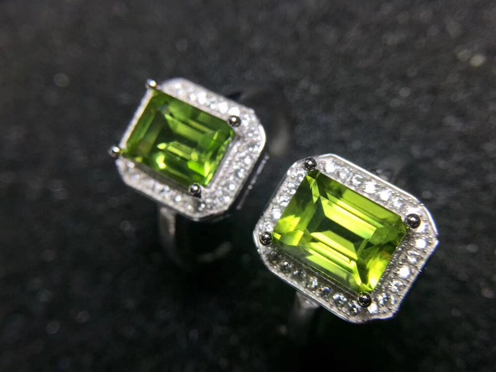 Natural green peridot Ring S925 Silver Natural olivine Stylish luxury Square pillow Ring girl Women&#39;s gift Rings fine Jewelry