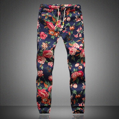 2022 New Fashion Summer Spring Autumn Men Floral Print Joggers Male Casual Summer Pants Mens Sweatpants Linen Pants Men Trouser