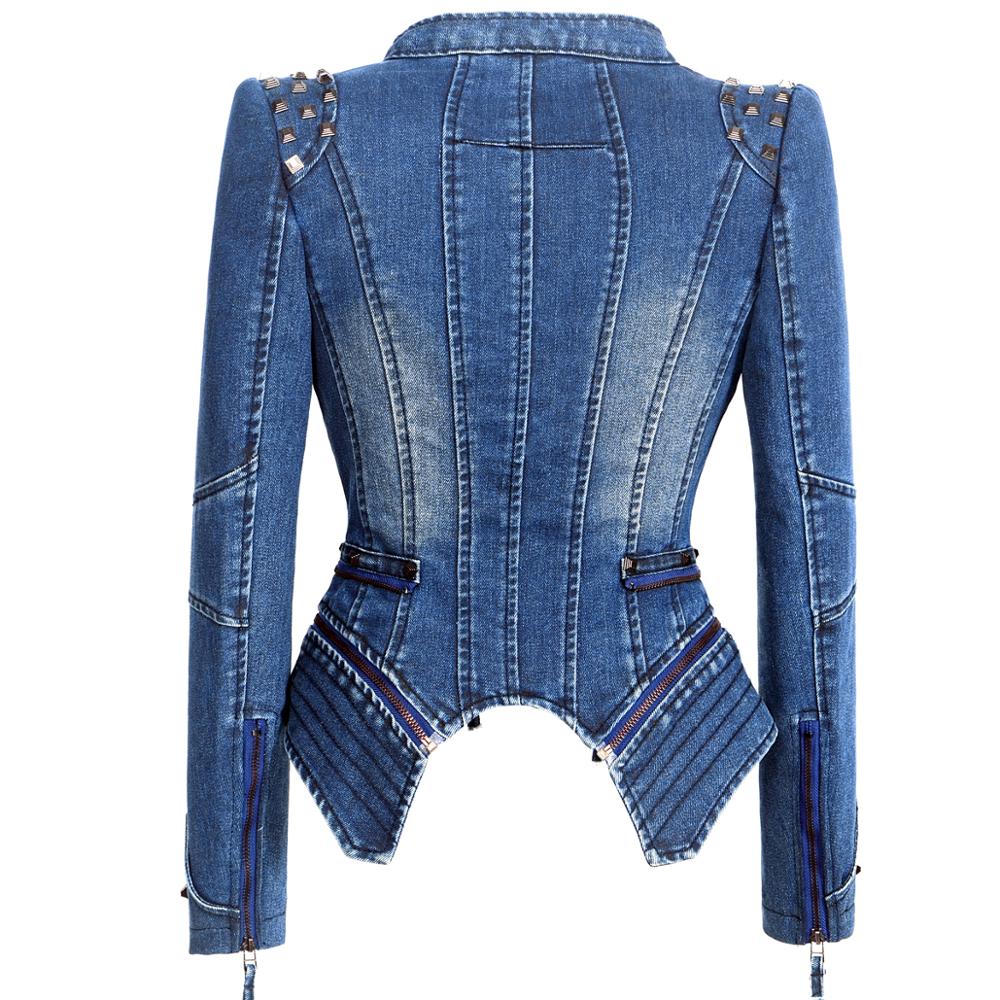 SX women 2019 spring autumn denim rivet punk Short Slim fit jacket motorcycle Windbreaker zipper outerwear