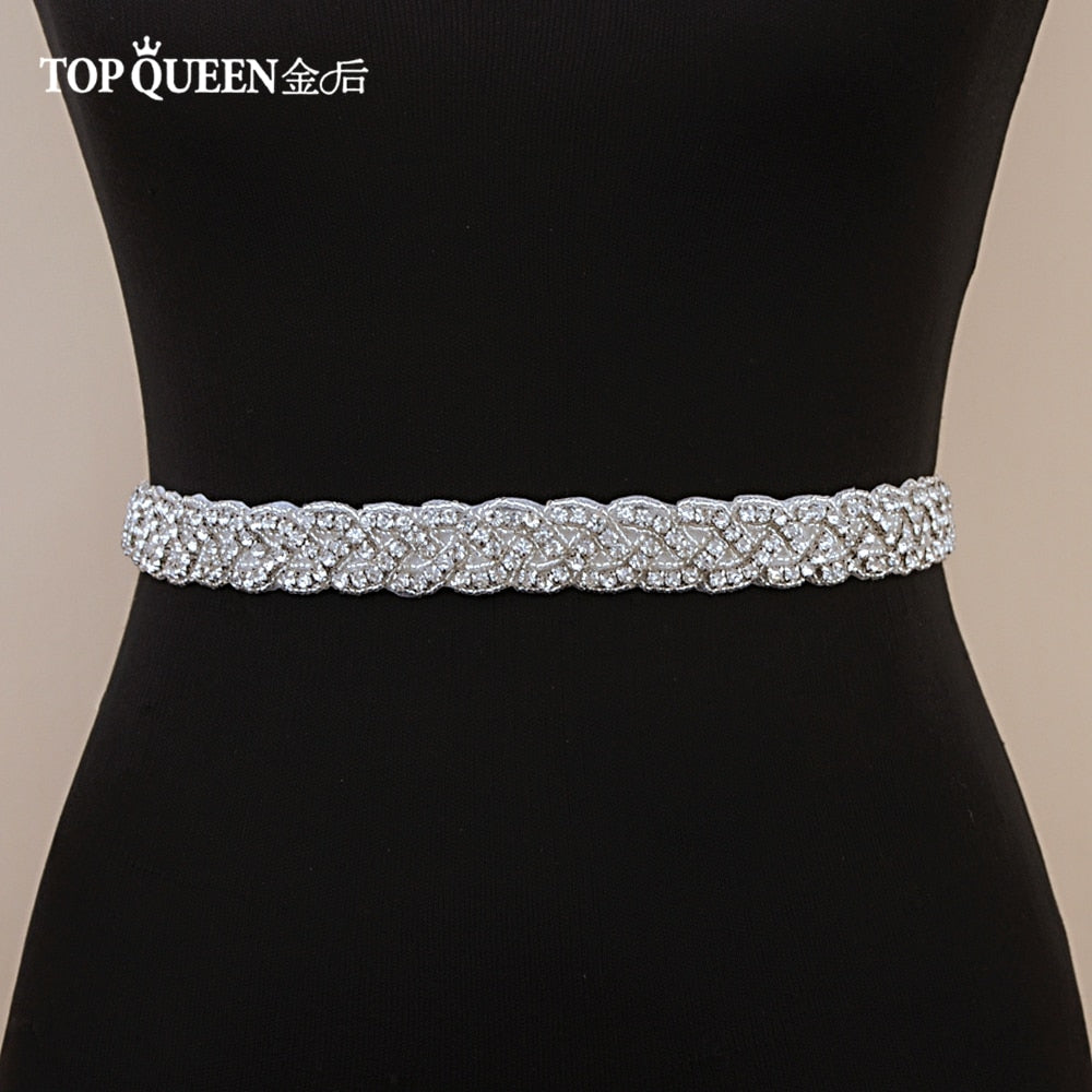 TOPQUEEN S216 Women&#39;s Rhinestones Belt Handmade Wedding Dresses Belt Marriage Bridal Ribbion Belts Wedding Bride Sash Party Belt