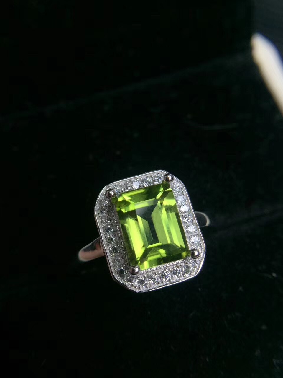 Natural green peridot Ring S925 Silver Natural olivine Stylish luxury Square pillow Ring girl Women&#39;s gift Rings fine Jewelry