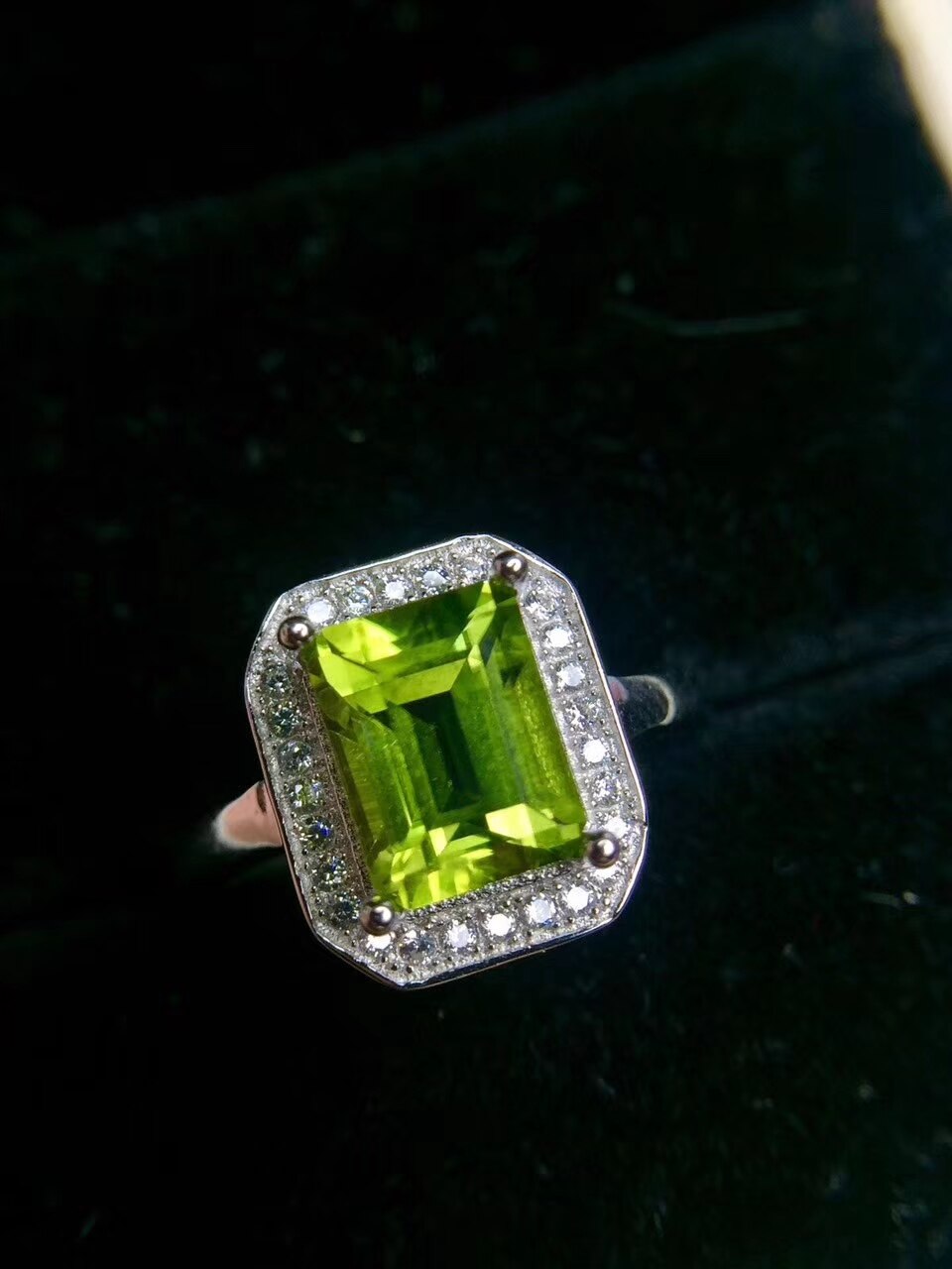 Natural green peridot Ring S925 Silver Natural olivine Stylish luxury Square pillow Ring girl Women&#39;s gift Rings fine Jewelry