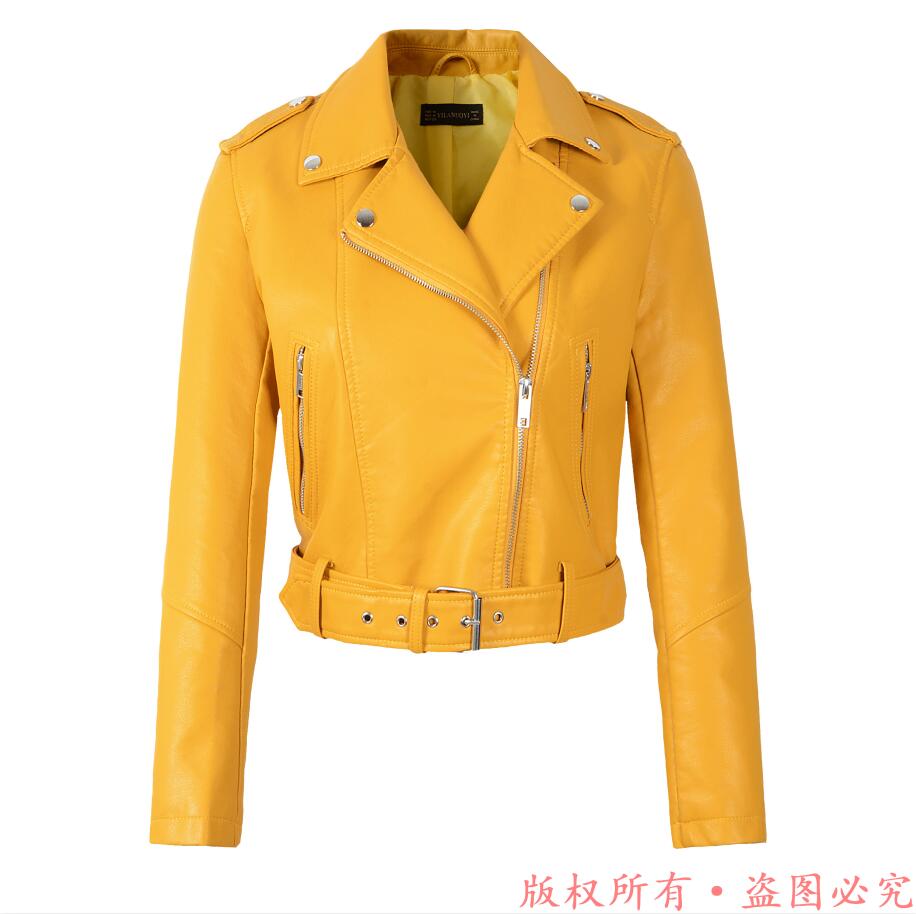 Hot New Fashion Women Motorcycle PU Leather Jackets Female Autumn Short Epaulet Zippers Coat Hot Black White Pink Yellow Outwear