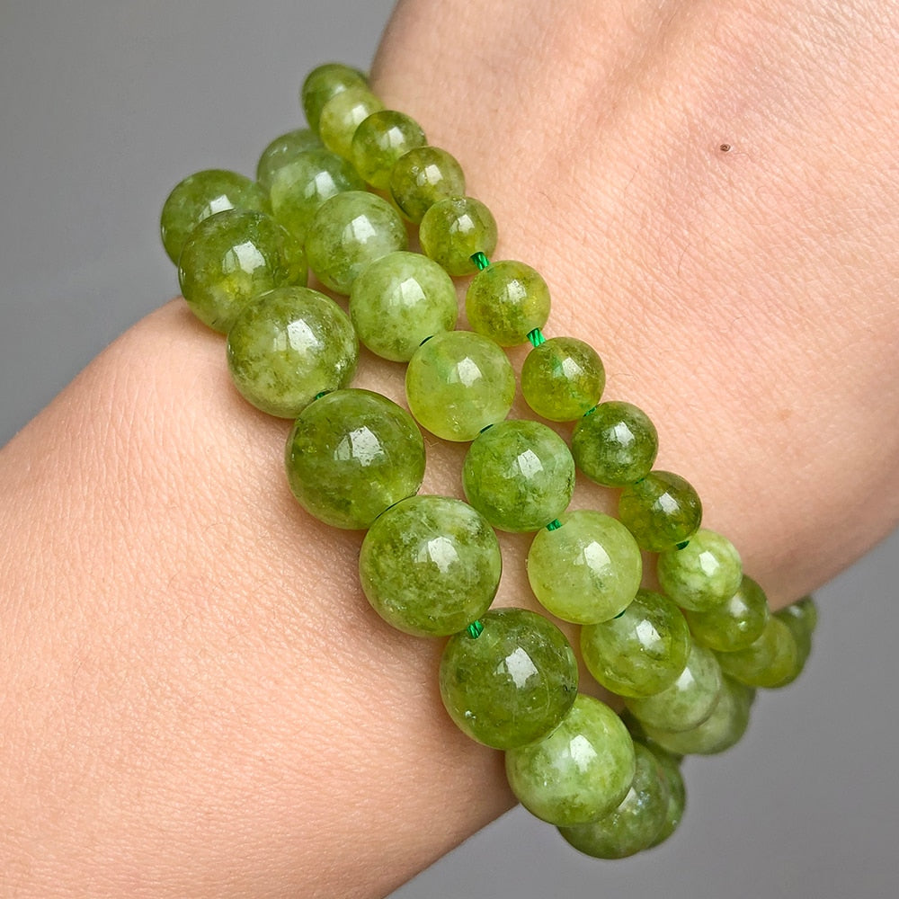 Green Peridot Stone Beads Smooth Round Loose Spacer Beads for Jewelry Making Diy Women Bracelet Necklace 6/8/10mm 15&quot;Inches