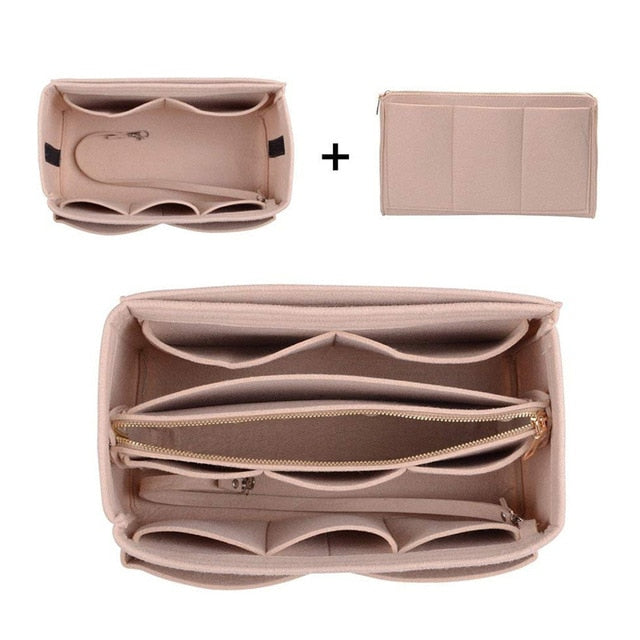 Hot Popular Women's Makeup Organizer Felt Cloth Insert Bag Multi-functional Travel Cosmetic Bag Girl Storage Toiletry Liner Bags