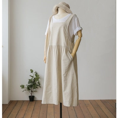 2022 New Summer Dress Ladies Dress Plus Size XL- 5XL Cotton Linen Women Tank Vestidos Sleeveless Robe Dress Pockets Clothes KE02