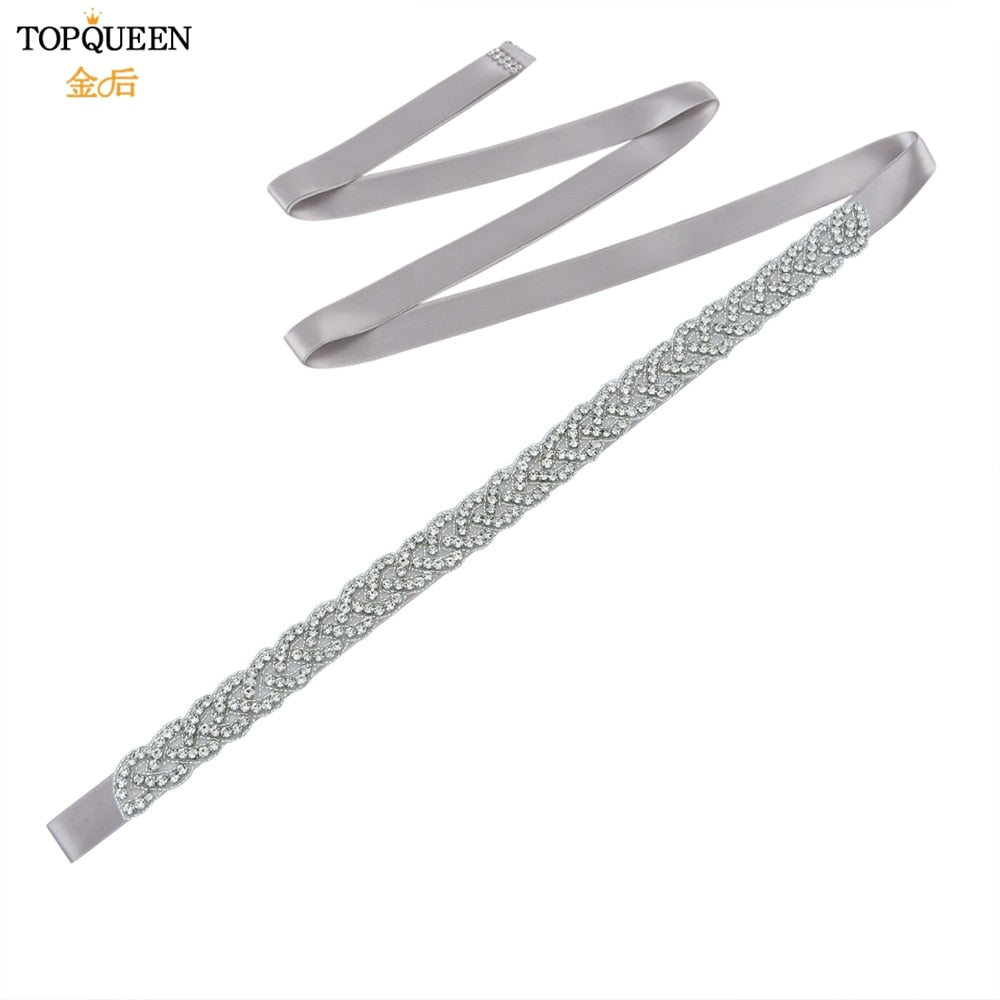 TOPQUEEN S216 Women&#39;s Rhinestones Belt Handmade Wedding Dresses Belt Marriage Bridal Ribbion Belts Wedding Bride Sash Party Belt