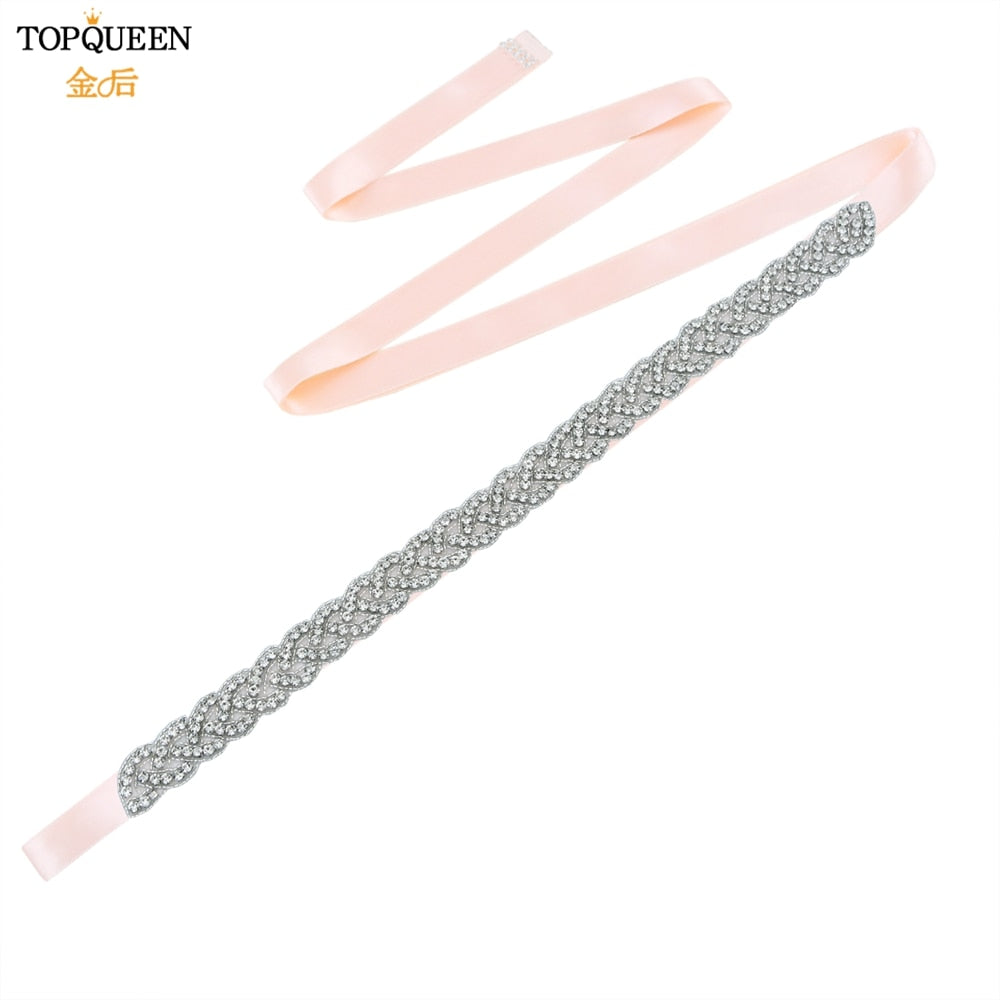 TOPQUEEN S216 Women&#39;s Rhinestones Belt Handmade Wedding Dresses Belt Marriage Bridal Ribbion Belts Wedding Bride Sash Party Belt