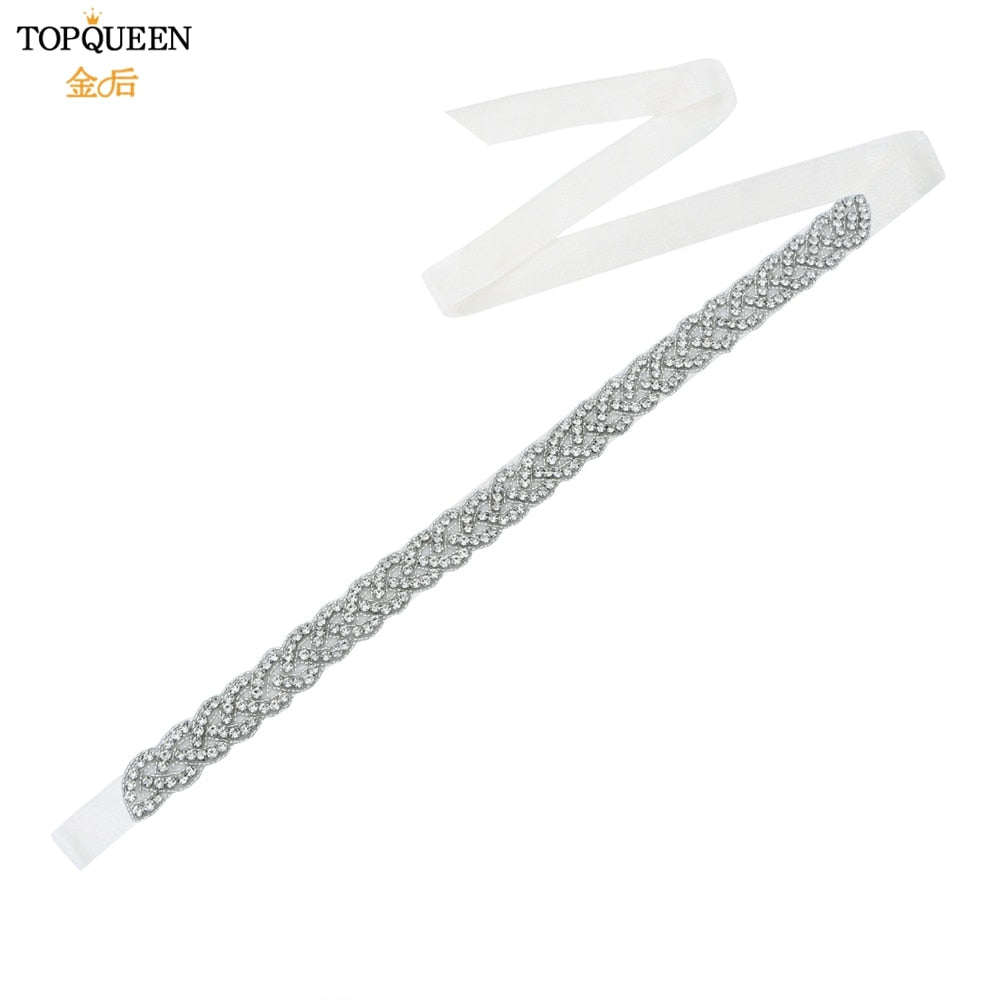 TOPQUEEN S216 Women&#39;s Rhinestones Belt Handmade Wedding Dresses Belt Marriage Bridal Ribbion Belts Wedding Bride Sash Party Belt