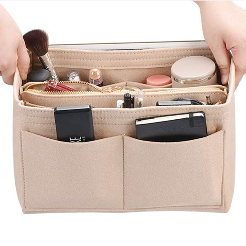 Hot Popular Women's Makeup Organizer Felt Cloth Insert Bag Multi-functional Travel Cosmetic Bag Girl Storage Toiletry Liner Bags