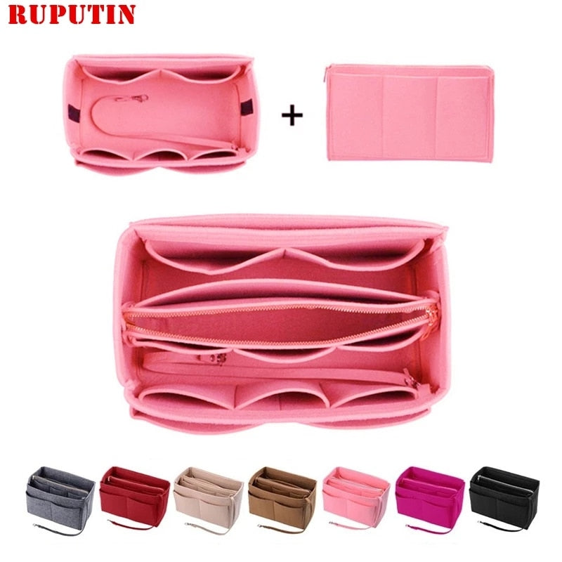 Hot Popular Women's Makeup Organizer Felt Cloth Insert Bag Multi-functional Travel Cosmetic Bag Girl Storage Toiletry Liner Bags