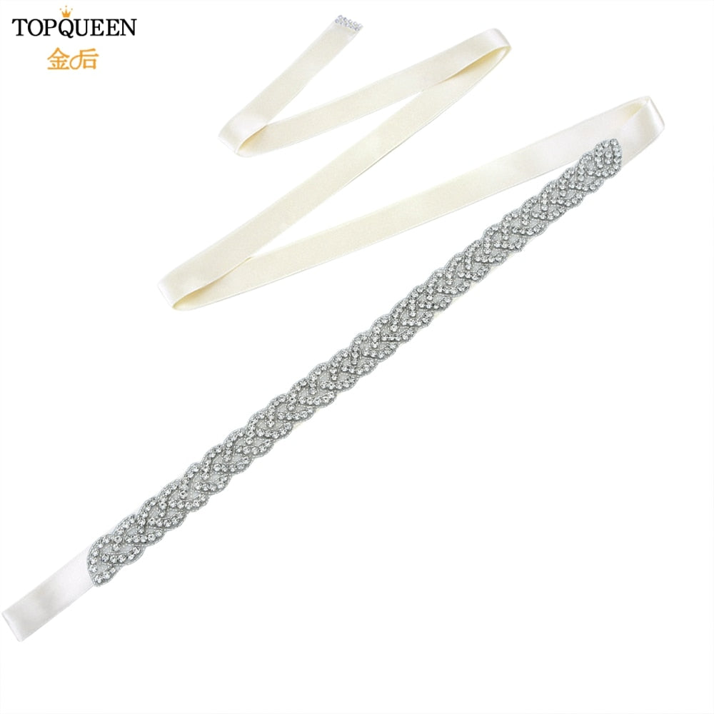 TOPQUEEN S216 Women&#39;s Rhinestones Belt Handmade Wedding Dresses Belt Marriage Bridal Ribbion Belts Wedding Bride Sash Party Belt