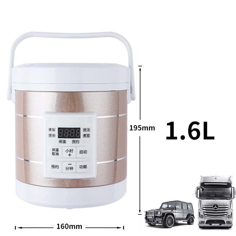 DMWD 12V 24V mini rice cooker 1.6L car trucks electric soup porridge cooking machine food steamer warmer fast heating lunch box